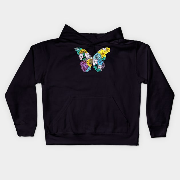 Floral Butterfly Color Black Background Kids Hoodie by SamuelJ